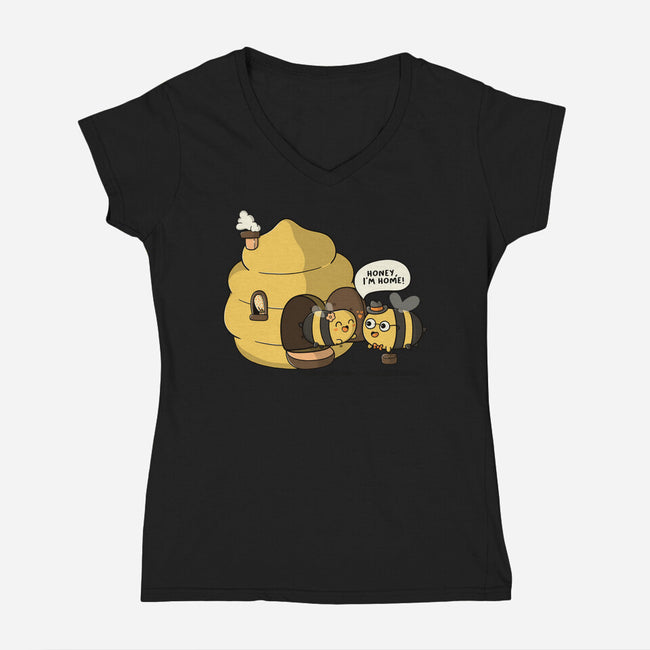 Honey I'm Home-Womens-V-Neck-Tee-Freecheese