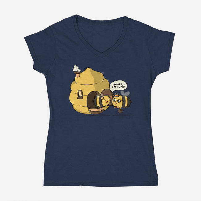 Honey I'm Home-Womens-V-Neck-Tee-Freecheese