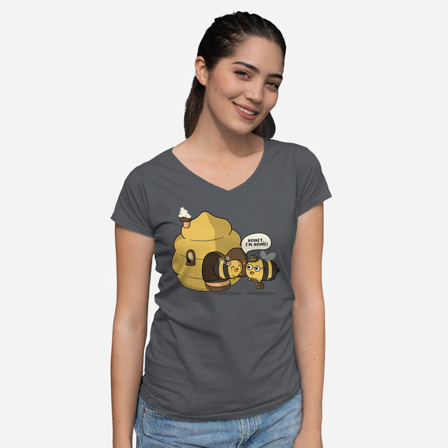 Honey I'm Home-Womens-V-Neck-Tee-Freecheese