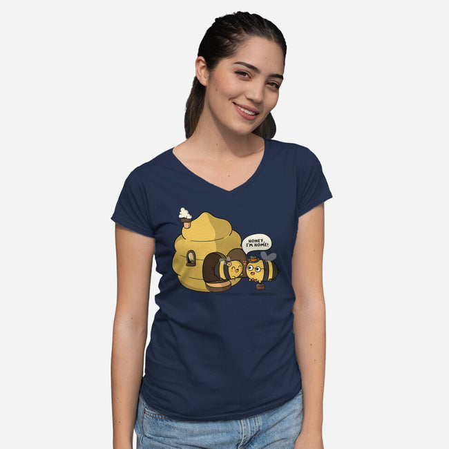 Honey I'm Home-Womens-V-Neck-Tee-Freecheese