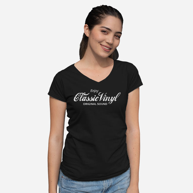 Enjoy Classic Vinyl-Womens-V-Neck-Tee-kg07