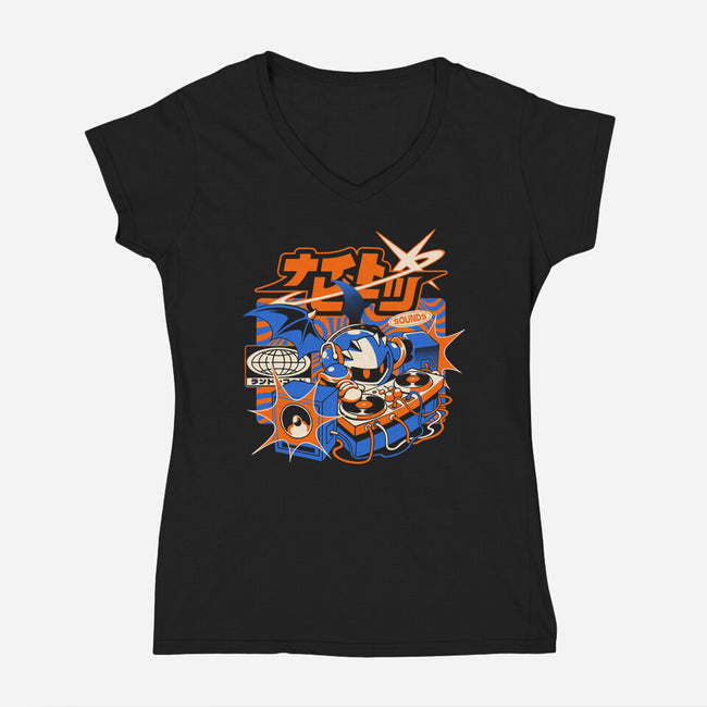 Night Beats-Womens-V-Neck-Tee-ilustrata