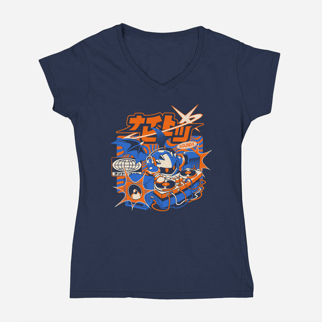 Night Beats-Womens-V-Neck-Tee-ilustrata