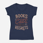 Books Cats And No Regrets-Womens-V-Neck-Tee-tobefonseca