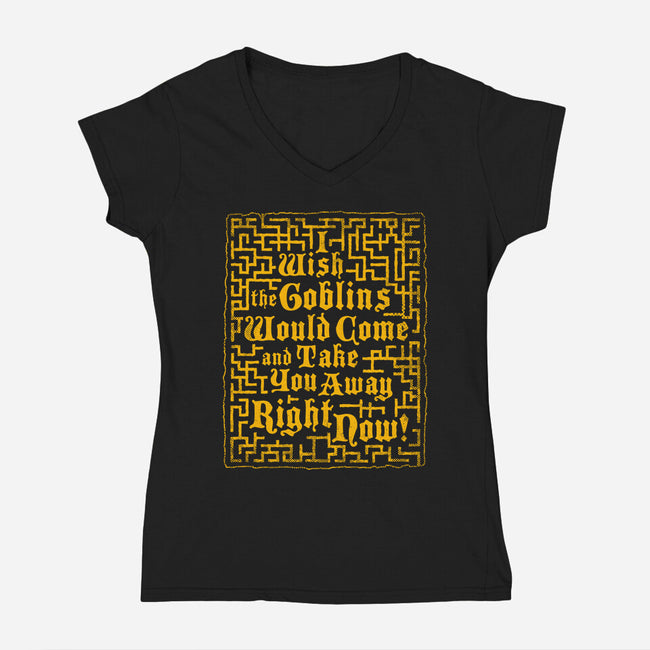 I Wish The Goblins Would Come-Womens-V-Neck-Tee-Nemons