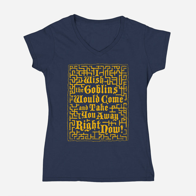 I Wish The Goblins Would Come-Womens-V-Neck-Tee-Nemons