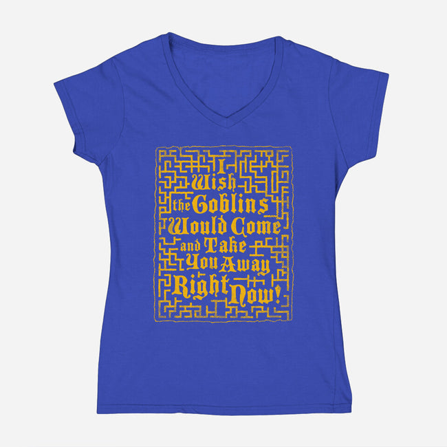 I Wish The Goblins Would Come-Womens-V-Neck-Tee-Nemons
