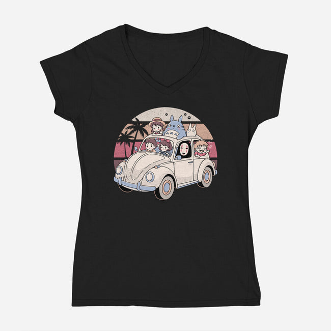 Studio Road Trip-Womens-V-Neck-Tee-GODZILLARGE