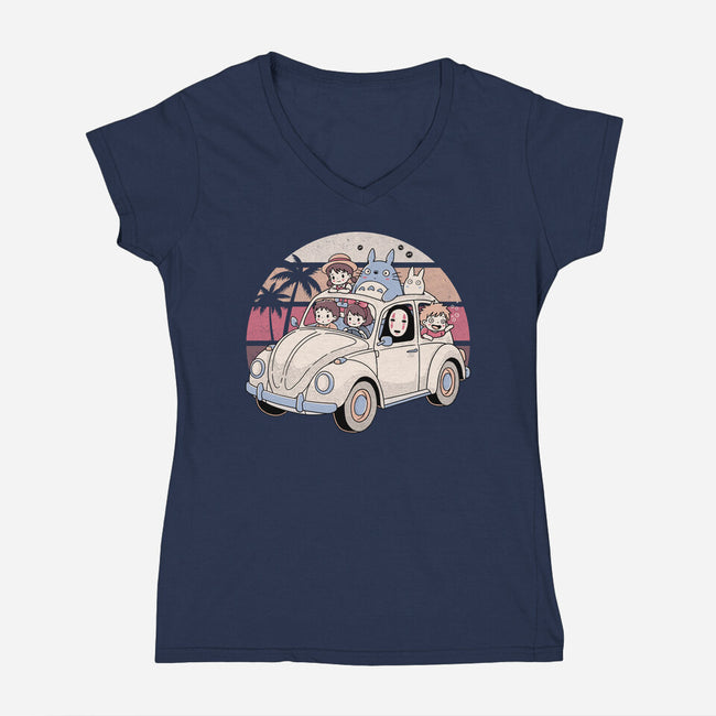 Studio Road Trip-Womens-V-Neck-Tee-GODZILLARGE