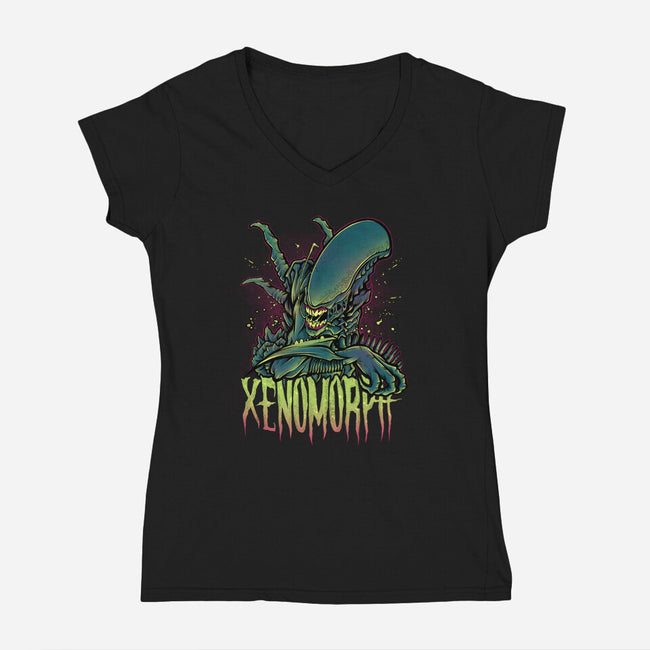 Beware The Xenomorph-Womens-V-Neck-Tee-Fearcheck