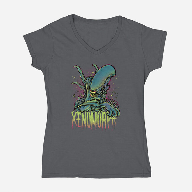 Beware The Xenomorph-Womens-V-Neck-Tee-Fearcheck