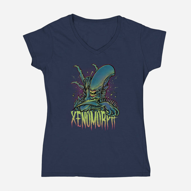Beware The Xenomorph-Womens-V-Neck-Tee-Fearcheck