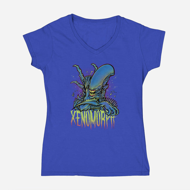 Beware The Xenomorph-Womens-V-Neck-Tee-Fearcheck