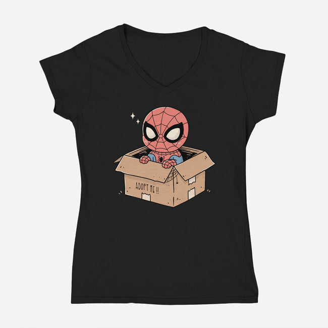 Adopt A Spider-Womens-V-Neck-Tee-GODZILLARGE