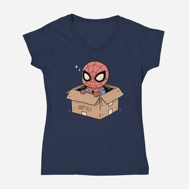 Adopt A Spider-Womens-V-Neck-Tee-GODZILLARGE
