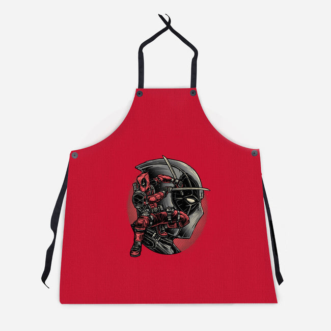 Mercenary In Red-Unisex-Kitchen-Apron-glitchygorilla