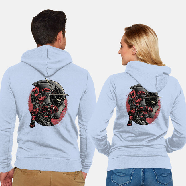 Mercenary In Red-Unisex-Zip-Up-Sweatshirt-glitchygorilla