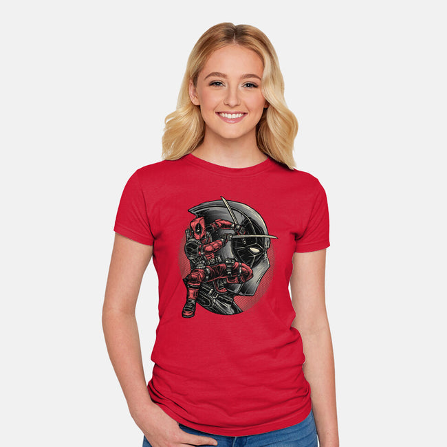 Mercenary In Red-Womens-Fitted-Tee-glitchygorilla