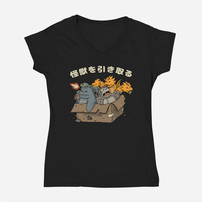 Adopt A Kaiju-Womens-V-Neck-Tee-pigboom