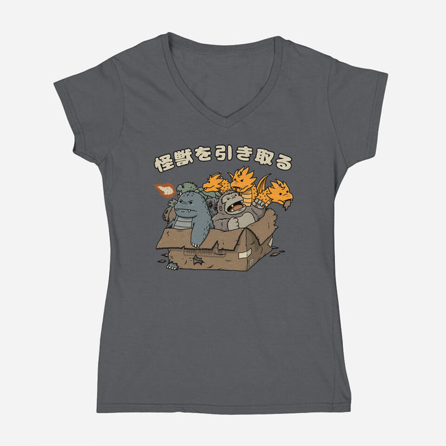 Adopt A Kaiju-Womens-V-Neck-Tee-pigboom