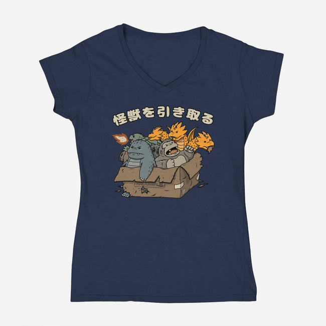 Adopt A Kaiju-Womens-V-Neck-Tee-pigboom