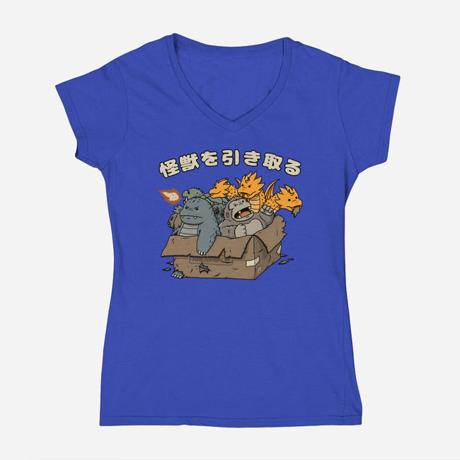 Adopt A Kaiju-Womens-V-Neck-Tee-pigboom
