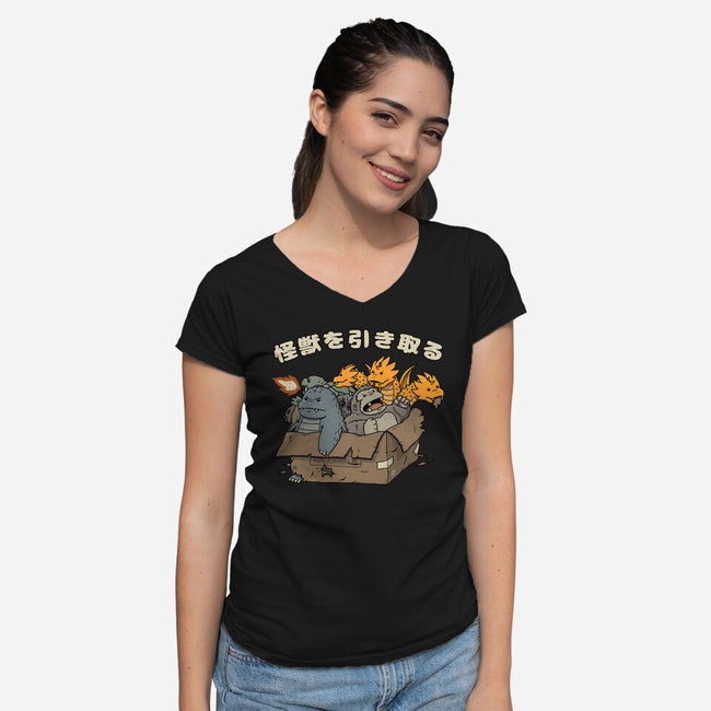Adopt A Kaiju-Womens-V-Neck-Tee-pigboom