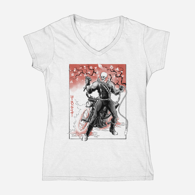 Vengeance Rider Sumi-E-Womens-V-Neck-Tee-Astrobot Invention
