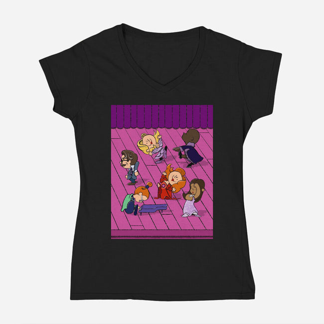 Happiness Is A Secret You Would Die For-Womens-V-Neck-Tee-DrawnByBryan