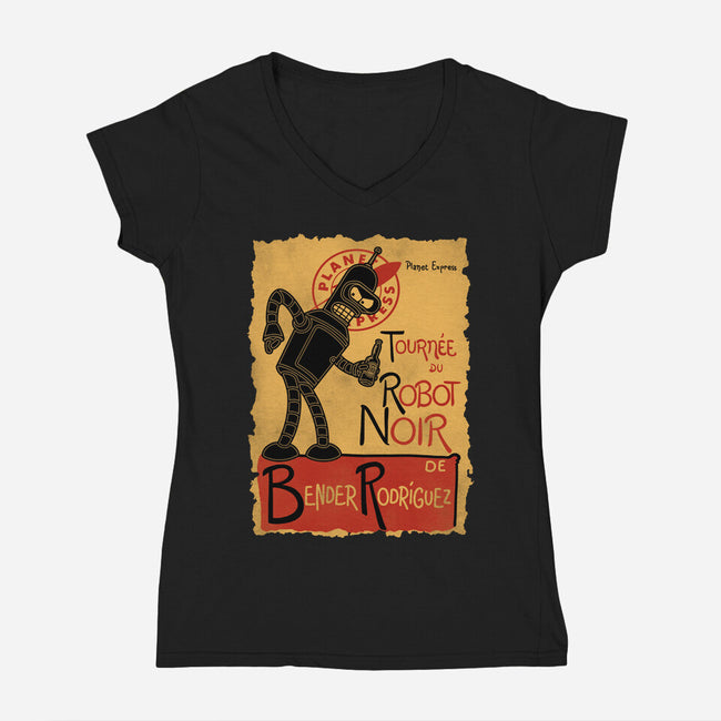 Le Robot Noir-Womens-V-Neck-Tee-Barbadifuoco
