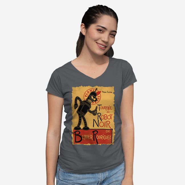 Le Robot Noir-Womens-V-Neck-Tee-Barbadifuoco