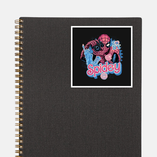Spidey In New York City-None-Glossy-Sticker-glitchygorilla