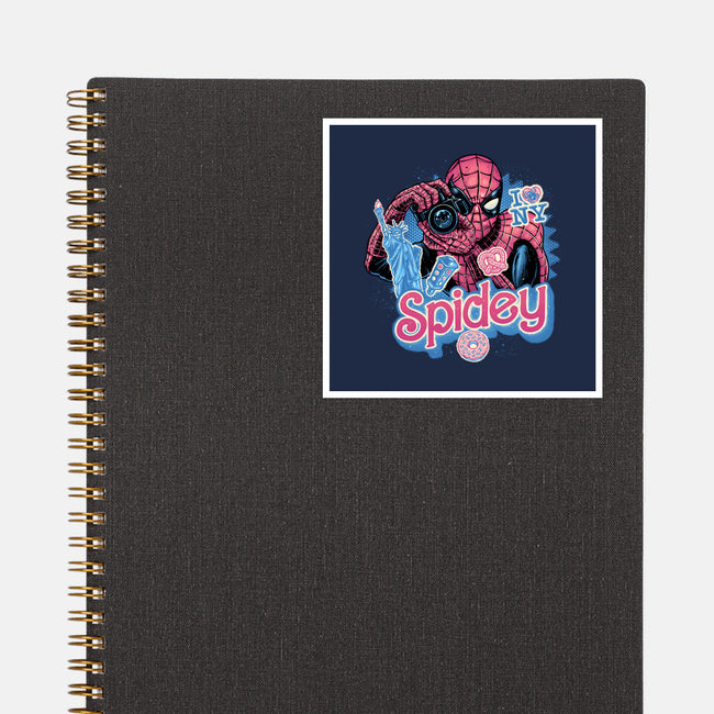 Spidey In New York City-None-Glossy-Sticker-glitchygorilla
