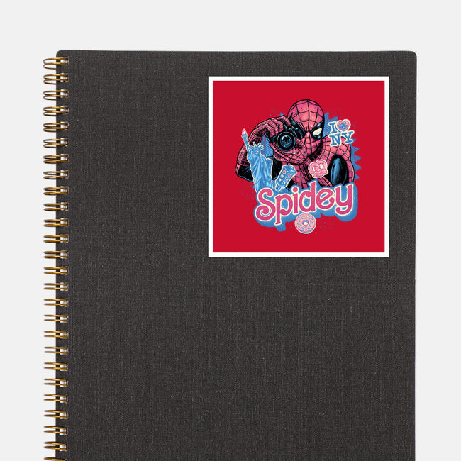 Spidey In New York City-None-Glossy-Sticker-glitchygorilla