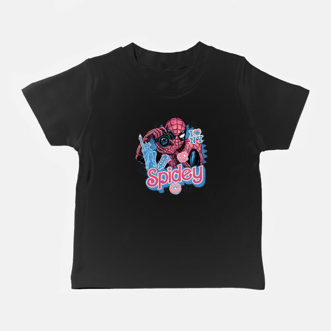 Spidey In New York City-Baby-Basic-Tee-glitchygorilla