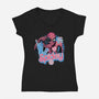 Spidey In New York City-Womens-V-Neck-Tee-glitchygorilla