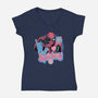 Spidey In New York City-Womens-V-Neck-Tee-glitchygorilla