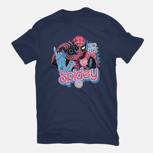 Spidey In New York City-Mens-Basic-Tee-glitchygorilla