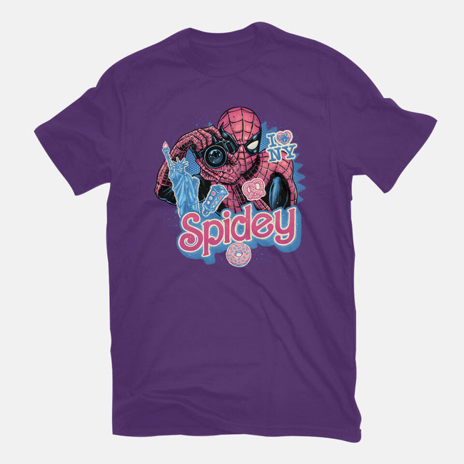 Spidey In New York City-Mens-Basic-Tee-glitchygorilla