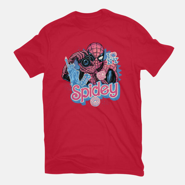 Spidey In New York City-Youth-Basic-Tee-glitchygorilla