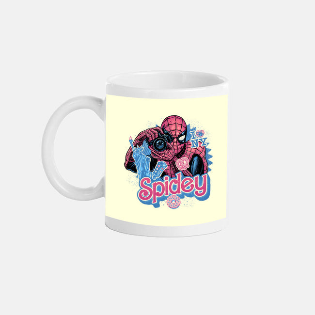 Spidey In New York City-None-Mug-Drinkware-glitchygorilla