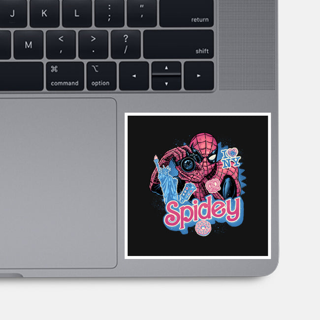Spidey In New York City-None-Glossy-Sticker-glitchygorilla