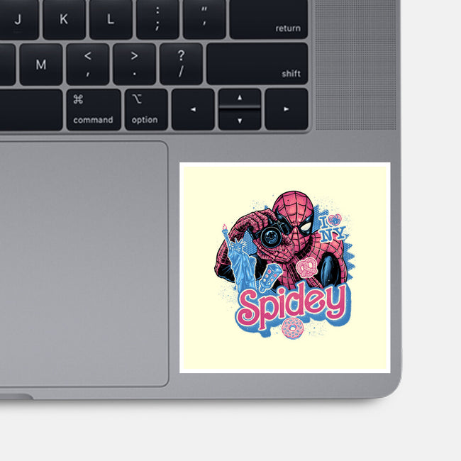 Spidey In New York City-None-Glossy-Sticker-glitchygorilla