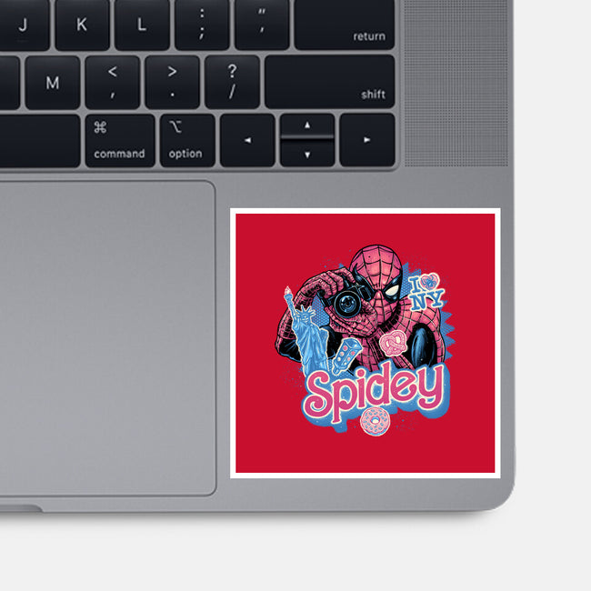Spidey In New York City-None-Glossy-Sticker-glitchygorilla