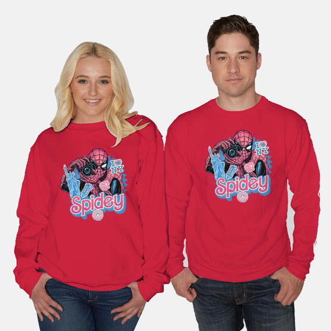 Spidey In New York City-Unisex-Crew Neck-Sweatshirt-glitchygorilla