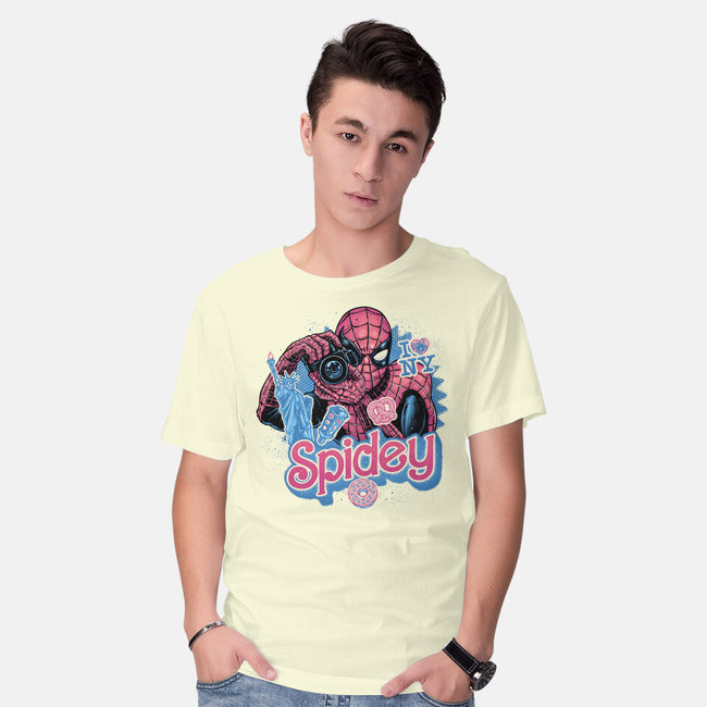 Spidey In New York City-Mens-Basic-Tee-glitchygorilla