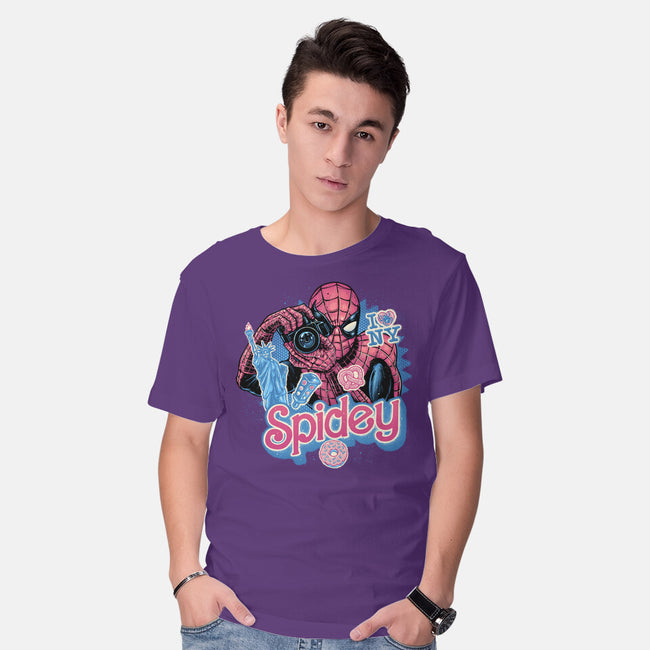Spidey In New York City-Mens-Basic-Tee-glitchygorilla