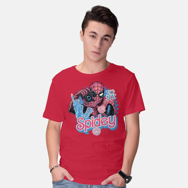 Spidey In New York City-Mens-Basic-Tee-glitchygorilla