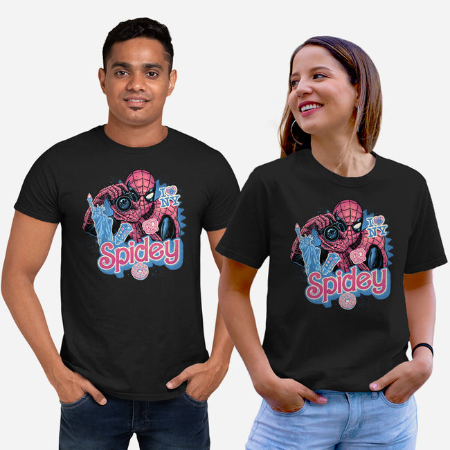 Spidey In New York City-Unisex-Basic-Tee-glitchygorilla