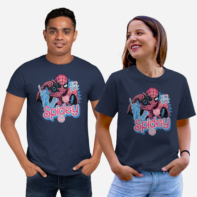 Spidey In New York City-Unisex-Basic-Tee-glitchygorilla